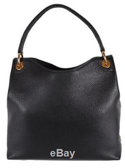 New Prada 1BC051 Black Leather Vitella Daino Embossed Logo Handbag Purse Tote