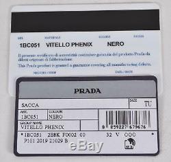 New Prada 1BC051 Black Leather Vitella Daino Embossed Logo Handbag Purse Tote