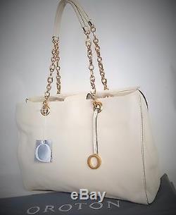 New RRP$695 OROTON Alpine Chain Tote Handbag Shoulder Bag Leather Beige O Charm