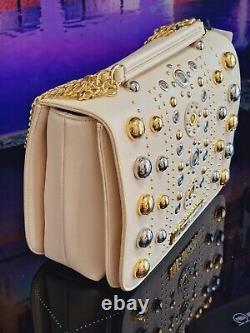New Stunning Ivery Love Moschino Studed Silver Gold Hand Crossbody Bag