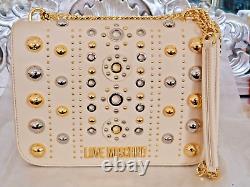 . New Stunning Ivery Love Moschino Studed Silver Gold Hand Crossbody Bag