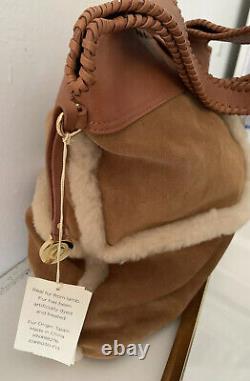New UGG Australia Large Hobo Bag Suede & Lamb Fur & Leather Brown Handbag NWT