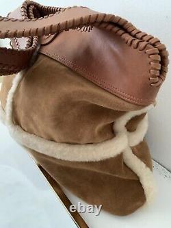 New UGG Australia Large Hobo Bag Suede & Lamb Fur & Leather Brown Handbag NWT