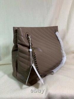 New With Tag Tory Burch Classic Taupe Kira Chevron Tote Retail $598