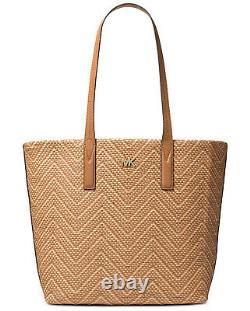 New w Tags Michael Kors Junie Large Woven Leather Tote Acorn Butternut Tan Bag