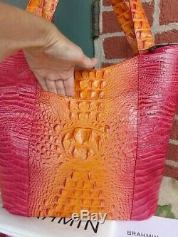Nwt Brahmin Brayden Passion Fruit Melbourn Croc Embos Leather Shoulder Tote Bag