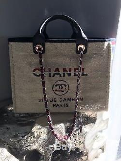Nwt Chanel Beige Deauville Tote Red Blue Gray Large Gst Grand Shopper 2018 18a