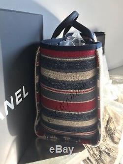 Nwt Chanel Beige Deauville Tote Red Blue Gray Large Gst Grand Shopper 2018 18a