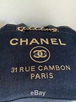 Nwt Chanel Navy Blue Denim Deauville Tote Gold 2019 19a Gst Grand Shopping Bag