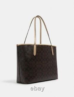 Nwt Coach City Tote In Signature Canvas Brown/Metallic Pale Gold