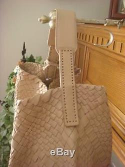 Nwt Etienne Aigner Irena Sand Khaki Woven Leather Large Hobo Tote Bag $398