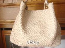 Nwt Etienne Aigner Irena Sand Khaki Woven Leather Large Hobo Tote Bag $398