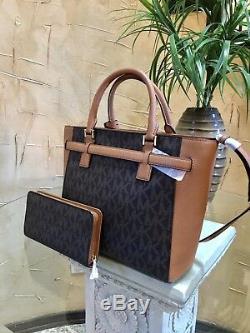 Nwt Michael Kors Hamilton Studded Large Travelers Handbag+wallet Set