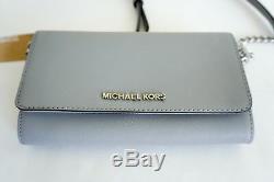 Nwt Michael Kors Jet Set Lg Phone Crossbody Saffiano Leather Bag Clutch Ash Grey