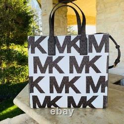Nwt Michael Kors Signature Kenly Lg Ns Tote/ Double Zip Wallet Options White