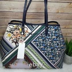 Nwt Tory Burch Kerrington Square Homage To The Flower Patchwork Navy Tote Bag