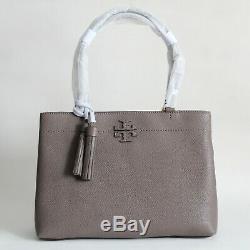 Nwt Tory Burch Mcgraw Triple Compartment Pebbled Leather Satchel Silver Maple