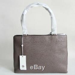 Nwt Tory Burch Mcgraw Triple Compartment Pebbled Leather Satchel Silver Maple