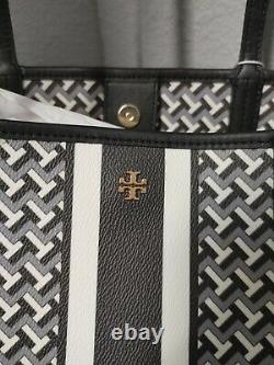 Nwt Tory Burch T Zag Black Coated Canvas Leather Large Tote Shoulder Bag Purse