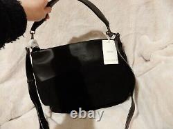 Oushka Black Suede Leather Large Hobo Shoulder Bag Handbag Brand New