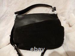 Oushka Black Suede Leather Large Hobo Shoulder Bag Handbag Brand New