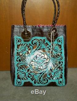 Patricia Nash Turquoise Floral Tooled Cavo Tote NWOT-GORGEOUS! BIG SALE