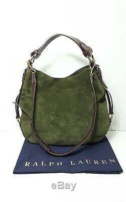 Polo Ralph Lauren Equestrian Brown Leather/olive Suede Women Hobo Bag