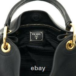 Prada Hobo Oversize Logo Shoulder Bag Black Leather New