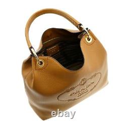 Prada Hobo Oversize Logo Shoulder Bag Brown Leather New