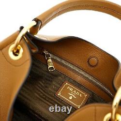 Prada Hobo Oversize Logo Shoulder Bag Brown Leather New