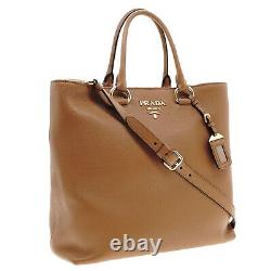 Prada Tote Large Shoulder Bag Brown Leather New