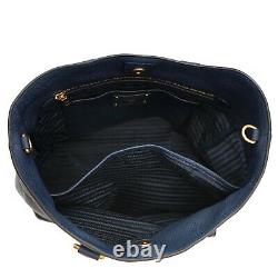 Prada Tote Large Shoulder Bag Dark Blue Leather New