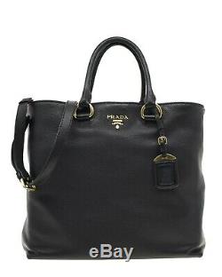 Prada Tote Shoulder Bag Black Leather Large New