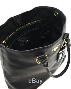 Prada Tote Shoulder Bag Black Leather Large New