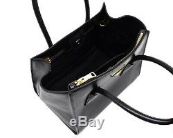 Prada Twin Pocket Tote Shoulder Bag Black Glace Calf Leather New