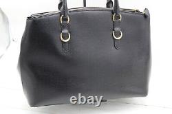 Ralph Lauren Bennington Double Zip Leather Large Satchel Black Handbag $278 NW