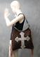 Raviani Fringe Hobo Bag With Cross & Crystals In Brown Calfskin & Turquoise Croco