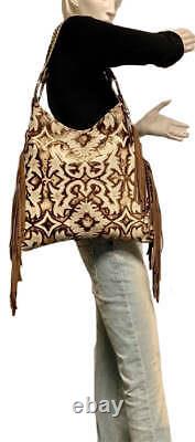 Raviani Fringe Hobo In Laredo Embossed Leather Handbag