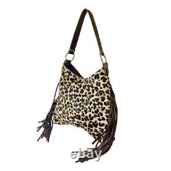 Raviani Fringe Hobo Style bag in Calfskin Animal Print Leopard Cowhide Leather