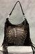 Raviani Indian Chief Black Leather Hobo Bag With Fringe & Silver Studs #1426