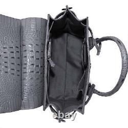 Raviani Satchel in Gray Embossed Crocodile & Hair on Leather With Swarovski Crysta