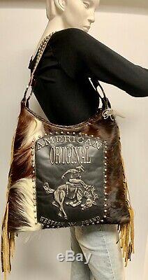 Raviani Western Hobo Bag In Hair On Leather With American Original & Fringe