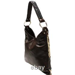 Raviani Western Hobo In Brown & White Speckle Calfskin Leather With Full Crystal