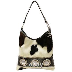 Raviani Western Hobo In Brown & White Speckle Calfskin Leather With Full Crystal