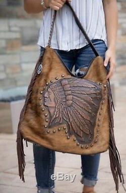 Raviani Western Tote With Native American Indian Chief Logo With Fringe CCW Holster