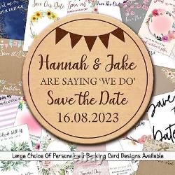 Round Bunting Personalised Wooden Wedding Save The Date Magnets & Backing Cards