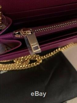 Saint Laurent YSL Large Envelope Leather Chain Wallet Crossbody Bag Purple NWT