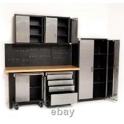 Seville 7 Piece Garage Storage System with Workbench, Cabinet and Wall Cabinet