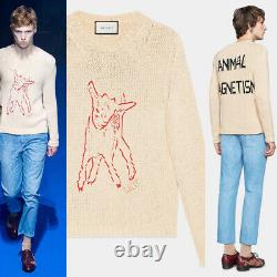 Sz L NEW $1800 GUCCI Men's Tan RED STICHED LAMB Knit ANIMAL MAGNETISM SWEATER