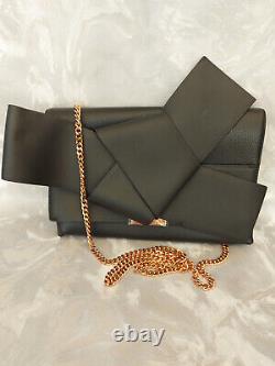 Ted Baker Asterr Leather Giant Knot Bow Evening Clutch Bag Brand New Black